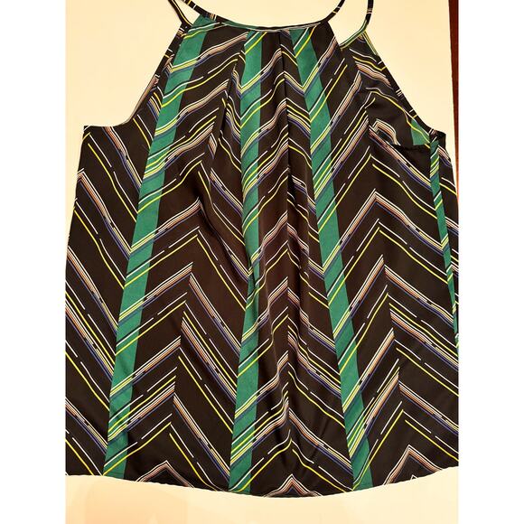 1. State Womens M Sleeveless Blouse Stripe Shirt Geometric Flowy Chevron Artsy - Picture 5 of 8